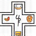 Icon representing dietary advice for chronic conditions with a medical cross and food items.